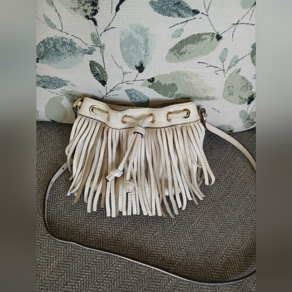 Rebecca Minkoff Lexi Leather Fringe Crossbody Bag in White.